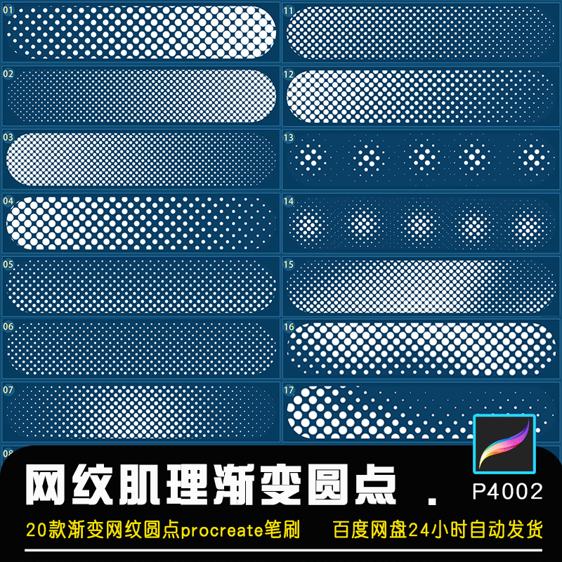 procreate笔刷PS彩色网纹半调圆点格点线条肌理笔触手绘素材P4002