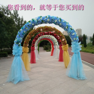 婚庆绢花拱门全花花门婚礼酒店活动铁艺花环花架新款玫瑰花幸福门