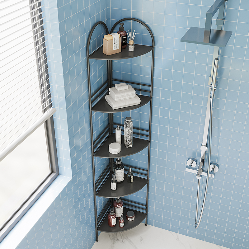 北欧浴室多层转角置物架洗手间落地墙角三角架卫生间铁艺收纳架子