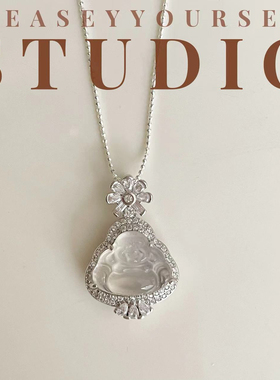 链子925银 「弥勒」气质白色轻奢时尚镶嵌雕刻项链