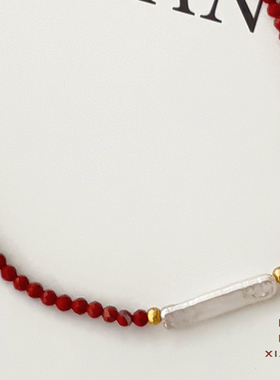 天然红玛瑙小银条精致项链