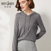 长袖 休闲针织打底衫 毛衣薄款 100%纯羊毛衫 连帽卫衣 女春装 2026新款