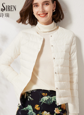 白色95%白鹅绒羽绒服轻薄型圆领短款女士内胆可外穿冬季保暖外套