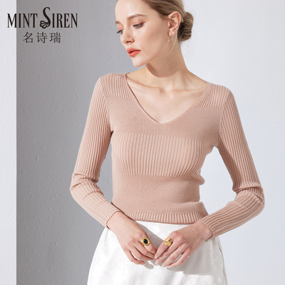 纯羊毛毛衣V领针织衫套头低领