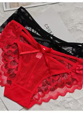 纯欲风本命年红色性感低腰蕾丝内裤女网红爆款网纱纯棉裆女三角裤