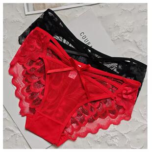 纯欲风本命年红色性感低腰蕾丝内裤女网红爆款网纱纯棉裆女三角裤