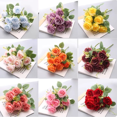 春天仿真欧式玫瑰花束装饰花