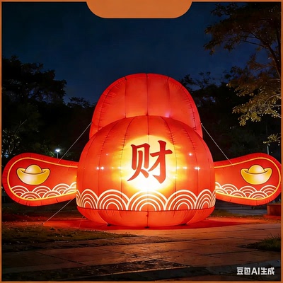 春节美陈充气财神帽气模创意摆件