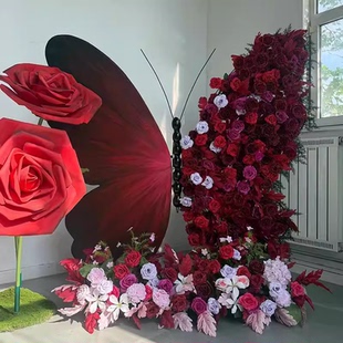 红色巨型蝴蝶装饰商场景区店铺婚礼网红打卡美陈装置立体蝴蝶摆件