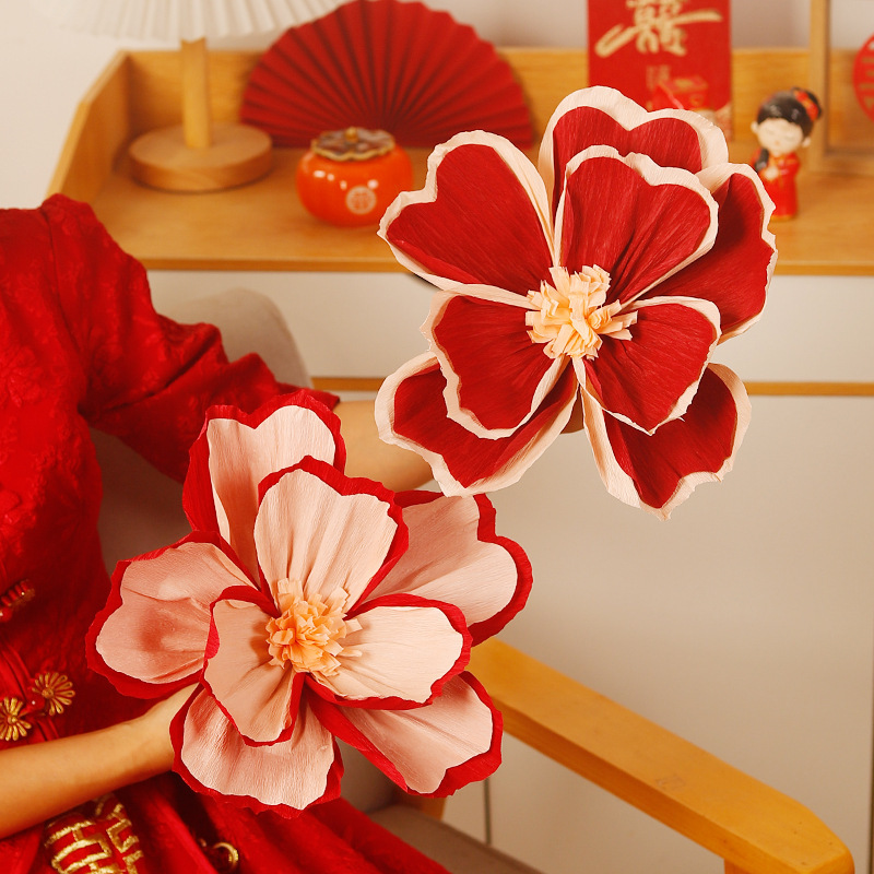 婚房褶皱花皱纹纸花装饰新房床头卧室背景墙布置假花订婚婚庆用品