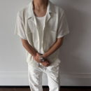 夏 TZG 白色古巴领编织aloha短袖 衬衫 男cleanfit老钱风宽松T恤开衫