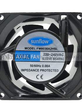 sunflow FM8038A2HSL AC110/220V 0.08A 80*80*38MM交流散热风扇