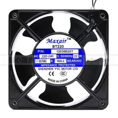 maxair BT220 12038B2XT 220-240V 0.14A 22W 12CM 机柜轴流风机