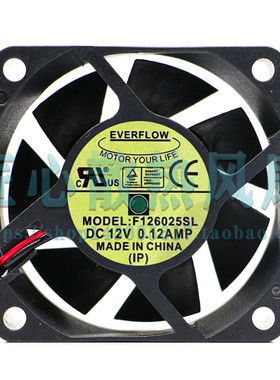 现货EVERFLOW F126025SL 12V 0.12AMP 6025 6CM 散热风扇