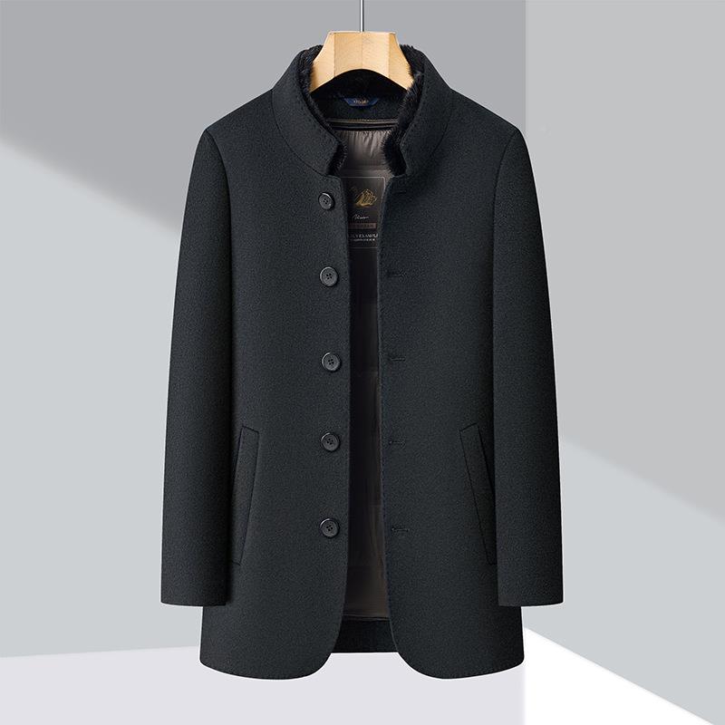 冬季双面呢闲大衣年男中爸爸装休拆卸羽绒内胆羊毛毛呢子带领F39-