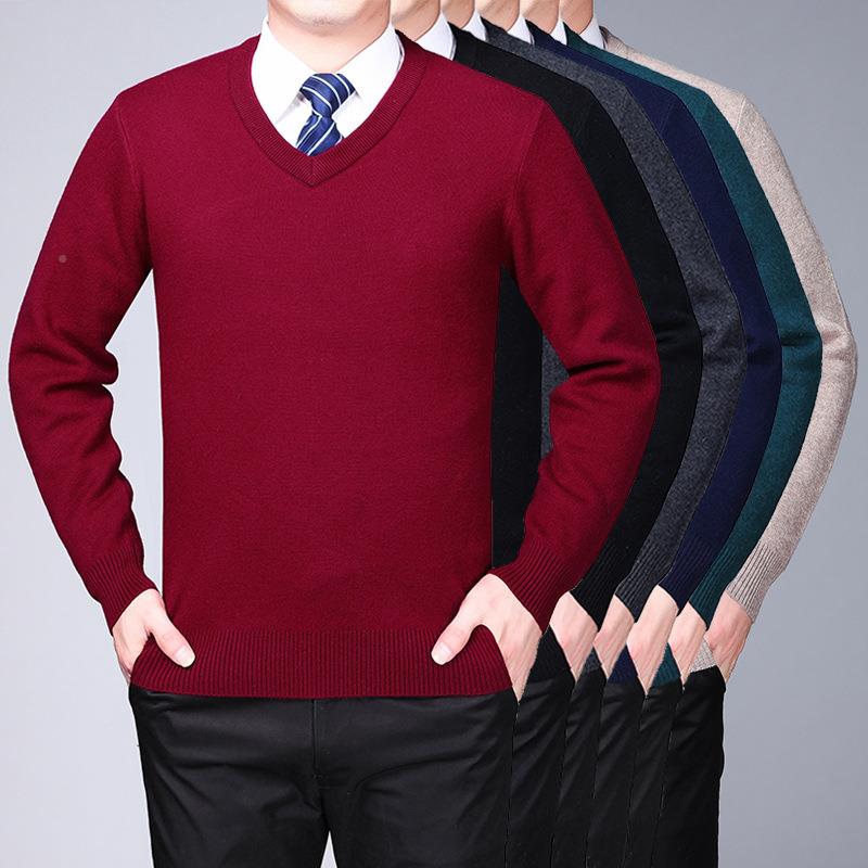 长冬羊绒衫男士领袖加厚毛织衣8R801-X中年山羊绒纯色羊毛针底打