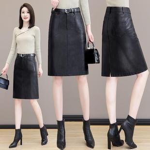 显瘦绵羊皮半身 气11130质女士真一包臀步裙优雅修身 秋新冬季 皮款
