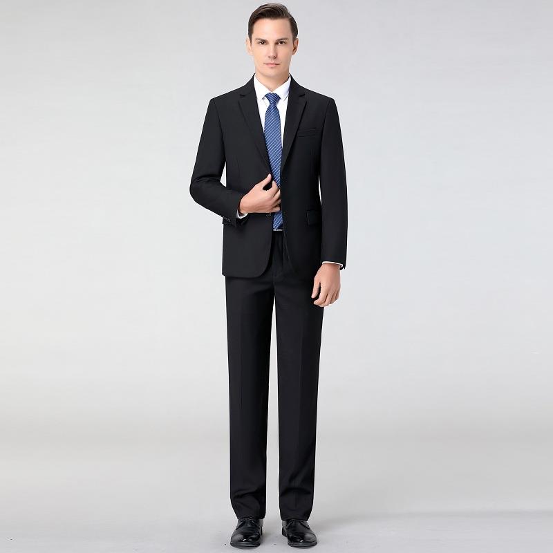 男士闲羊毛西服套务休面商试职二粒扣黑业装正装公务员工作服新郎