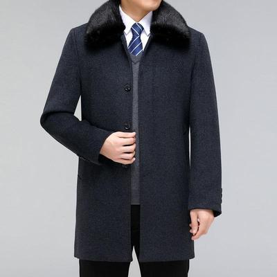 男士羊绒7026-YY大衣中款带中老领年冬季羊毛长呢子风衣爸爸装加