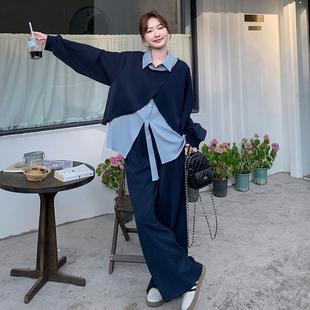 套装女两件套年龄款春秋减假两新装件衬衫上衣+阔腿裤套B169FN85