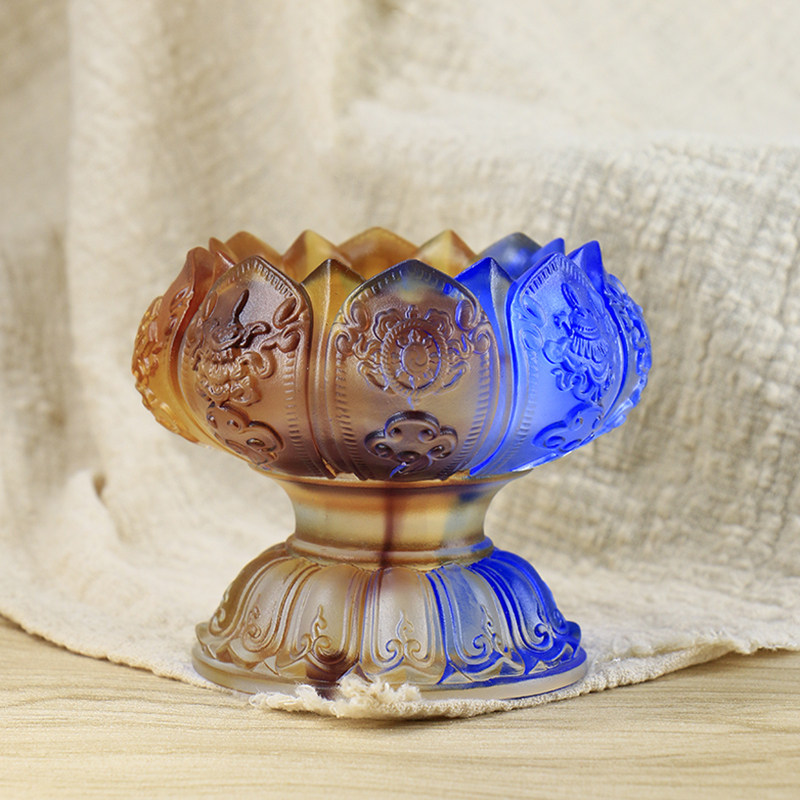 古法琉璃烛台长明灯供佛用品