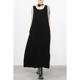 宽松大摆背心长裙 桑蚕丝无袖 JUZININE 真丝绒连衣裙