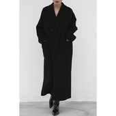 JUZININE原创设计双面呢大衣羊毛羊绒双排扣风衣长款 宽松手工外套