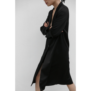 JUZININE原创设计重磅真丝中长款 薄女休闲外套宽松桑蚕丝风衣 西装