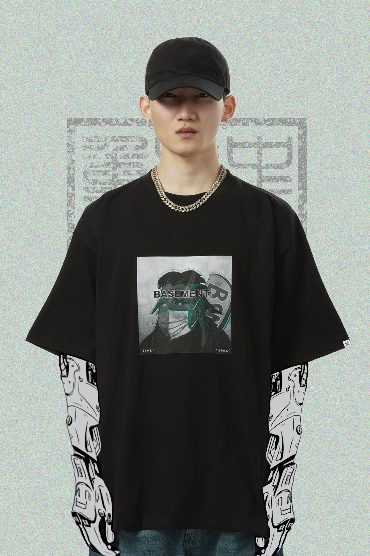 bsn1负一层(孔子)春秋战国印花短袖 国潮夏季纯棉圆领半袖t恤