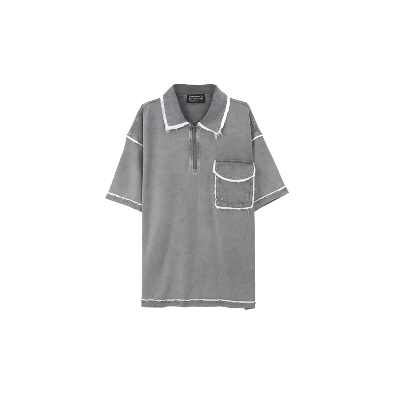 BSN1负一层 【晨练】潮牌撞色半拉连重磅polo衫男t恤短