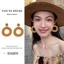 复古编织耳钉女波西米亚度假风耳坠个性 夏季 时髦夸张耳夹无耳洞