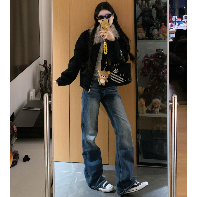 道奇蓝低腰窄版直筒牛仔裤2026春图片