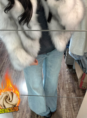 浅蓝色加绒加厚不贴腿微喇牛仔裤女2025新款冬低腰垂感阔腿喇叭裤