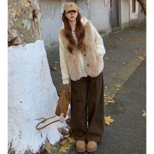 高腰显瘦垂感直筒休闲裤 新款 子 女2026春季 美拉德棕咖色阔腿牛仔裤