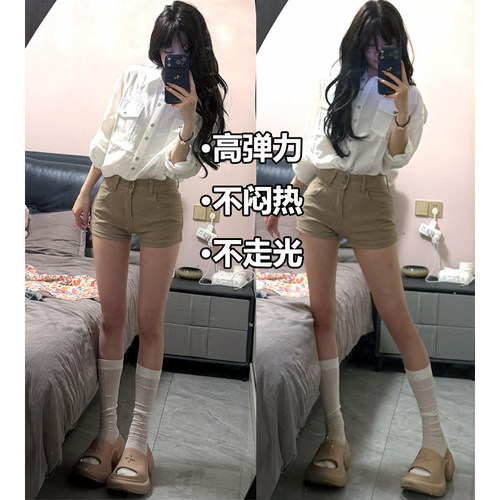 卡其色牛仔短裤高腰2026春夏新款