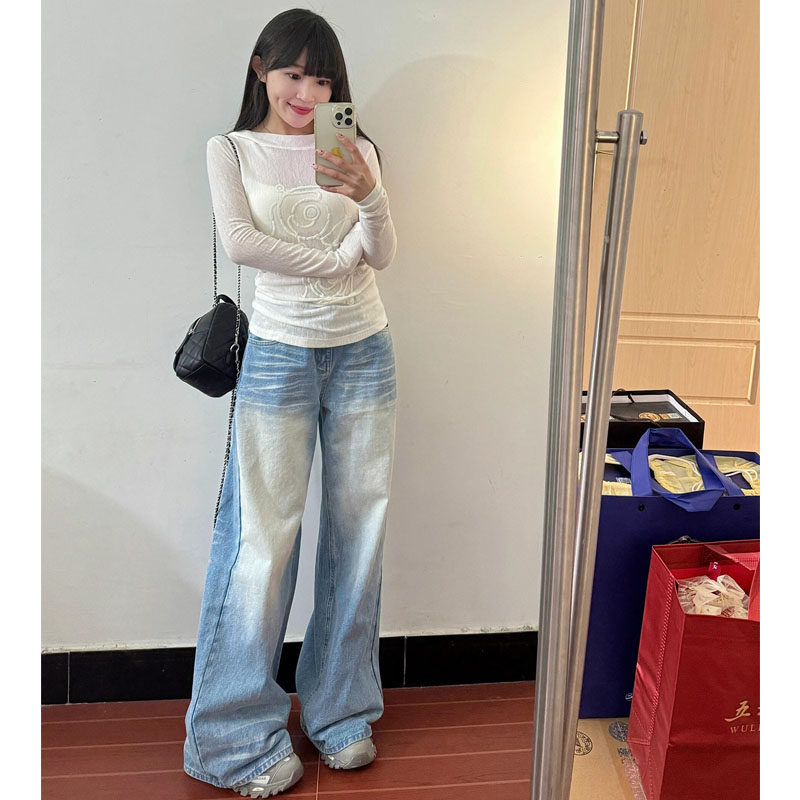 美式复古蓝加绒加厚阔腿牛仔裤女2025新款冬高腰显瘦垂感拖地裤子,女装/女士精品,牛仔裤,淘宝优惠券,粉丝福利购,淘宝优惠卷