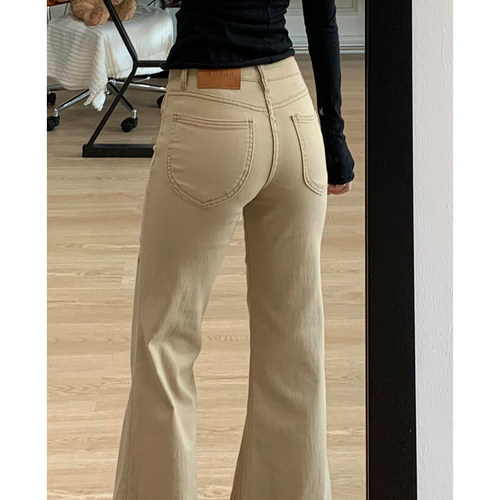 美式卡其色不贴腿微喇裤女秋季