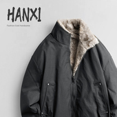 2025冬季 休闲双面穿复古cleanfit加厚保暖夹克男立领加绒座山雕