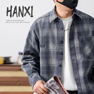 秋冬高级感衬衣外套潮牌新款ins风格子衬衫男士长袖宽松休闲百搭