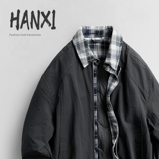 冬季 微阔假两件格纹衬衣领拼接保暖羽绒服男叠穿痞帅夹克 2025新款