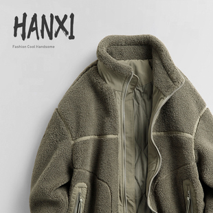 2025冬装颗粒绒蓄热保暖外套男新款潮牌宽松工装夹克夹棉加厚棉服