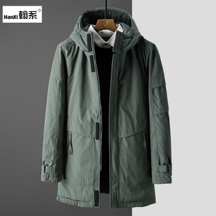 冬装 棉服男帅气连帽休闲商务棉衣保暖冬天外套棉袄大衣 加厚中长款
