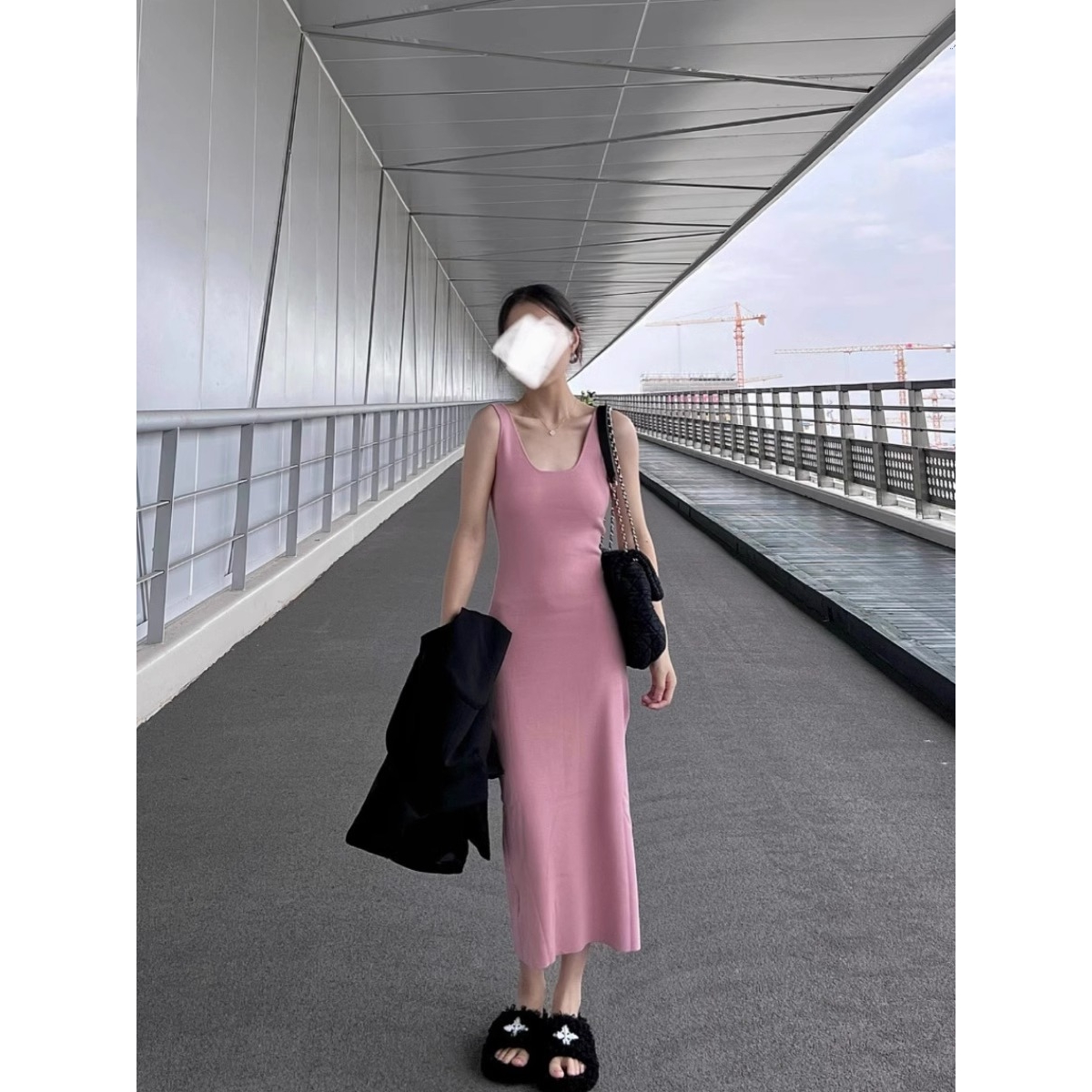 春秋款粉色纯欲内搭打底吊带长裙修身包臀裙夏针织背心连衣裙女