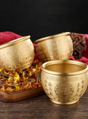 纯黄铜百福缸招财米缸聚财摆件冰箱聚宝盆客厅办公室桌面守财摆件