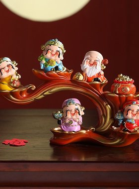 招财纳福五福财神爷客厅玄关家居装饰品乔迁新居桌面摆件工艺品