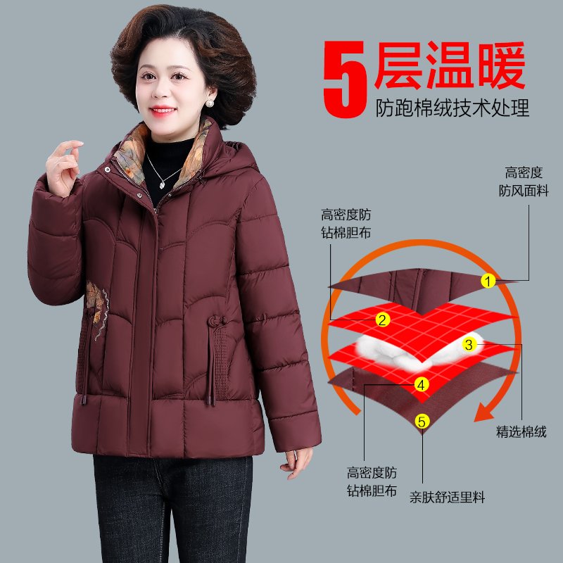 中年妈妈冬装羽绒棉服洋气过年衣服2024新款中老年秋冬棉袄外套女