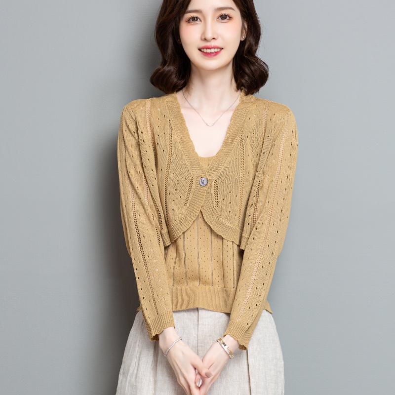 毛衣针织开衫女夏季2025新款外搭镂空修身气质高级感外套春夏上衣