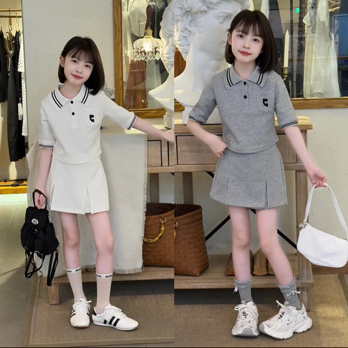 【含棉曼巴棉】女童夏季刺绣t恤套装2026新款洋气短袖裙裤两件套