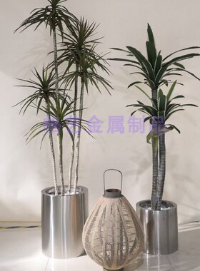 不锈钢花盆 现货花桶落地 圆形绿植花盆套花箱 金属拉丝圆筒现i.