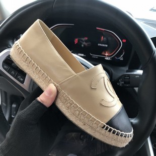 渔夫鞋女真皮平底乐福鞋厚底帆布鞋懒人单鞋一脚蹬大码小香风女鞋